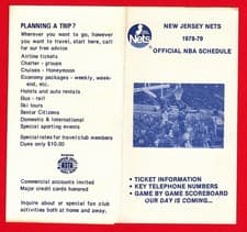 NBA 1978-79 NEW JERSEY NETS  pocket schedule V.I.P. TRAVEL AGENCY