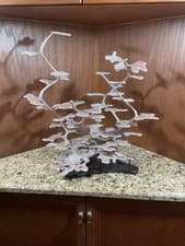 Twisted Towers anthill sculpture, all aluminum with solid wood base.