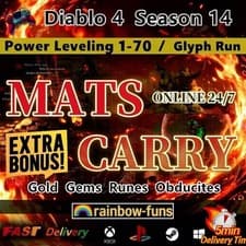 Diablo 4 Season 14🔥POWER LEVEL 1-70 ✨GOLD Pit Runs Glyph MATS🔥Virtual Item